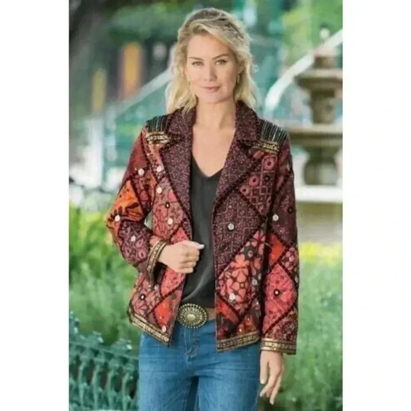 Soft Surroundings Berber Jacket Coin Blazer LARGE Womens Multicolor 100% Cotton - Picture 14 of 14
